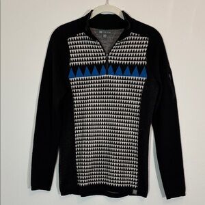 Black, White and Blue Quarter Zip Wool Long Sleeve Top